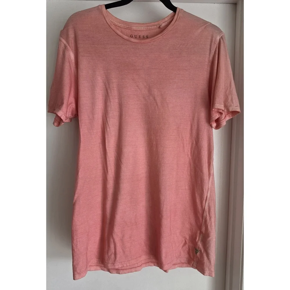 Guess Men's Pink Tee - Premium Peruvian Cotton - Size S - Slim Fit - Picture 1 of 4